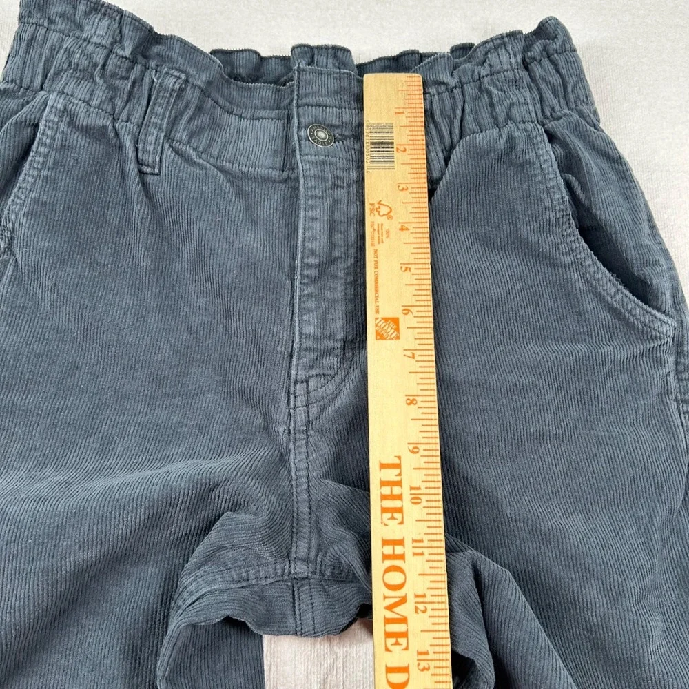 American Eagle Barrel Jeans Womens 2 Corduroy Stretch Gray Paperbag Waist